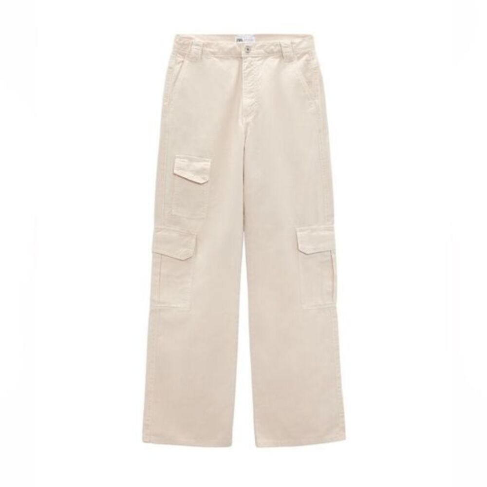 ZARA Wide Leg Cargo Pants in cream NWT